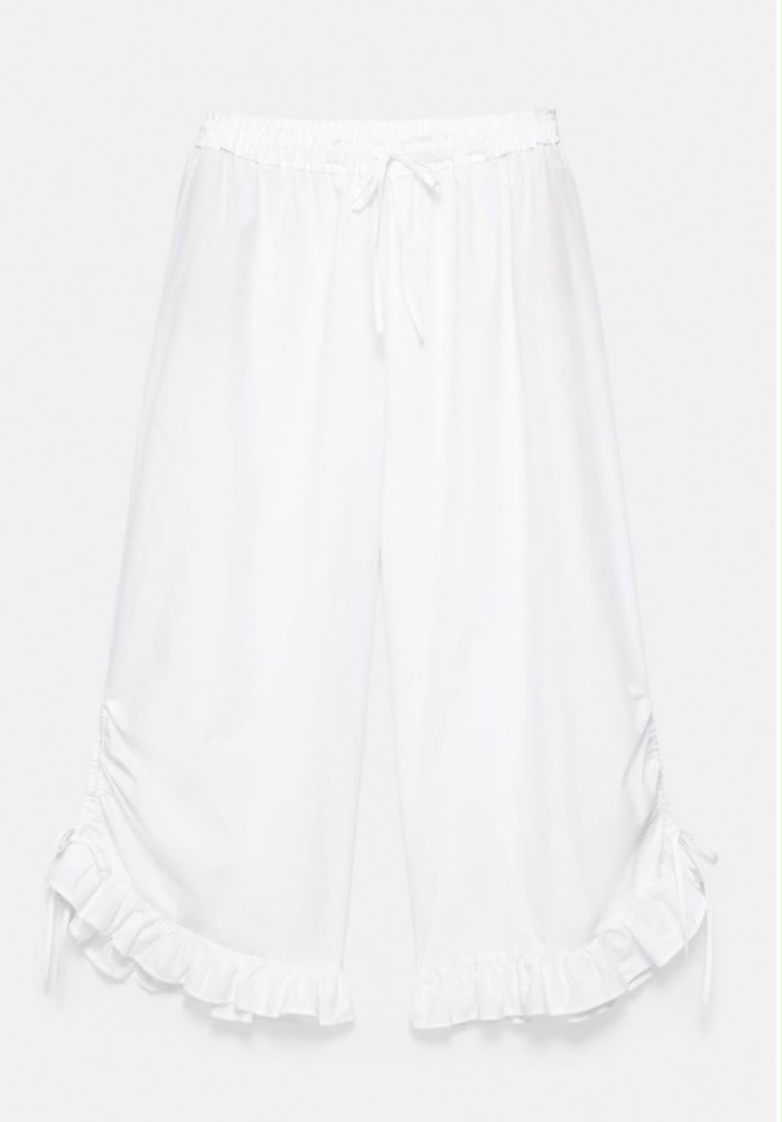 Pantalon palazzo blanc à volants
